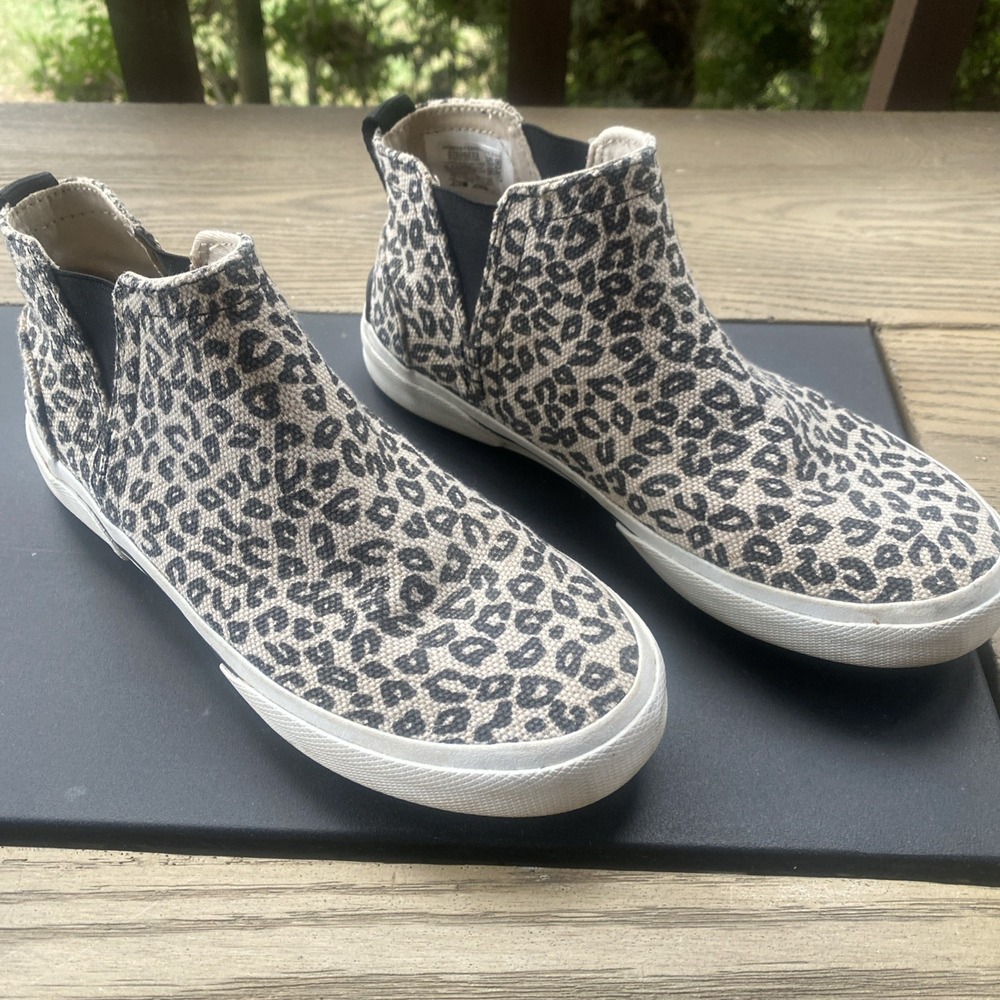 Sperry Top-Sider Crest Vibe High Top Leopard Print Sneakers Grey Black Women 6.5